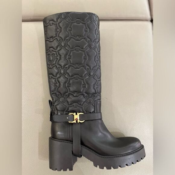 LAST PAIR! Salvatore FERRAGAMO Shiran Gancini Leather Knee-High Boots, $1590 - Picture 7 of 11